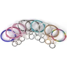 14 Colors Silicone Diamond Bracelets Keychain Women Wrist Key Ring Wristband Chains Circle Wristlet Car Keychains Strap Jewelry