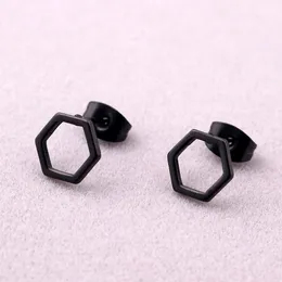 Fashion Punk Hexagona Earrings Black Titanium Steel Geometric Hexagon Stud Jewelry For Men Women