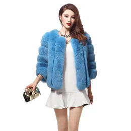 plus size Winter fashion brand Fake fox fur jacket women's warm stitching thicker Faux-fur coat