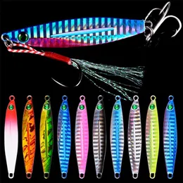 10st Metall Jig Bass Fishing Lures Saltvattenbete 7-40G Långsam Jiging Lure Hårda Konstgjorda Baits Tonfisk Trolling Trolltagning 220118