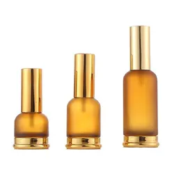 Amber Gold Frost Glass Essential Oil Dropper Bottle Lotion Pump Spray Mist Kosmetiska Förpackningsbehållare Matt Refillerbara flaskor 20 ml 30ml 50ml