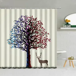 Shower Curtains Elk Tree Minimalist Shadow Creative Curtain Leaf Bird Forest Scenery Bathroom Decor Christmas Animal Bath Screen