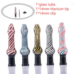 Glass Dab Straw with 14mm titanium tip assorted glass colors Plastic clip included for smoke shop