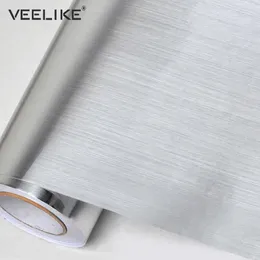 Fırçalanmış Gümüş Dekoratif Filmi PVC Vinil Kendinden Yapışkanlı Duvar Kağıdı Paslanmaz Çelik İletişim Kağıt Mutfak Ev Dekor Duvar Çıkartmaları 210705