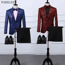 Män mode leopard kostym set glänsande sequin mens kostymer 3 stycke (blazer + byxa + båge slips) nattklubb scen kostym män slim passform suit 2xl 210524