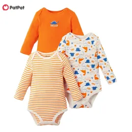 Bebeğin Giyim Erkek Hayvan Çok Renkli Tulum Bodysuits Sınırlı Miktar: 3-Paket "Hello Dinozor" 210528