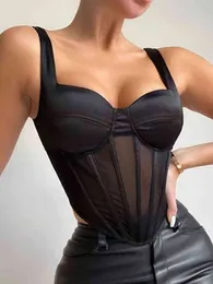 Corset Mesh Crop Top Kobiety Lato 2022 Sexy Off Shoulder Tank Top See przez imprezę wieczorem Pulorzy Camis Białe ubrania Yuqung Y220308