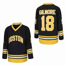 Film Eishockey #18 GILMORE Trikots Slap All Stitched Black Color Away Atmungsaktive Sport Verkauf Hohe Qualität