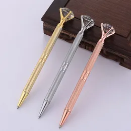 Metal Ballpoint Pen Carat Diamond Ring Crystal Lady Bröllop Office School Supplies Present Roller Ball Rose Gold