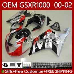 OEM Body kit For SUZUKI GSXR 1000 CC GSXR-1000 01-02 Bodywork 62No.32 GSXR1000 K2 1000CC 2001 2002 2002 GSX-R1000 GSX R1000 00 01 02 Injection mold Fairings red silvery blk