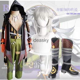 Genshin Impact Razor Leizei Game Suit Unform Legend of Running Wolf Collar Cosplay Costplay Halloween Strój dla męskich butów perurzy Y0903