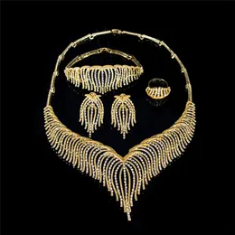 Jewelry Sets Dubai Gold Color Ornament for Crystal Women Necklace Earrings Bracelet Ring African Wedding Wife Gifts Jewelery Set