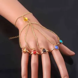 Infinite Power Glove Gauntlet Armband 5 Infinity Bangles Gems Stone Ring för Kvinnor Män Cosplay Smycken Finger Kedja Fans Present
