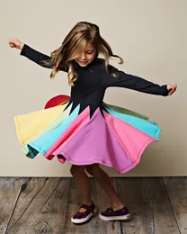 Girl's Dresses Girls Dress Kids Clothes Children Wear Spring Autumn Long-Sleeved Round-Necked Rainbow Princess Baby Clothing 3341 Q2