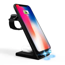 QI 15W Wireless Charging Stand Holder 5 in 1 Car Fast Wireless Charger Dock Station For iPhone 13/13PRO/12/12 Pro/X/Xr/Xs/8 Plus Apple Watch 7 6 SE 5 4 3 2 Airpods 2/Pro