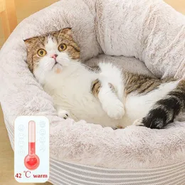 Camas de gato móveis de cama super macia cão de canil redonda de cachorro portátil gatos de almofada tapete inverno saco de dormir quente saco de cesta acessórios