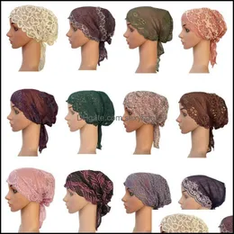 Beanie / SKL hattar kepsar hattar, halsdukar Handskar Fashion Aessories Kvinnor Muslim Inner Hat Beanie Håravfall Lace Cap Turban Headscarf Islamic Chem