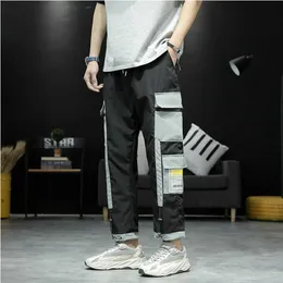 Mężczyźni Cargo Spodnie Side Kieszenie Ołówek Hip Hop Patchwork Harajuku Spodnie dresowe Dorywczo Jogger Mężczyźni Spodnie Pantalones Homme Streetwear Y0927