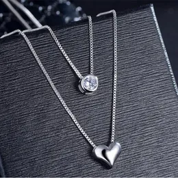 925 Sterling Silver Naszyjnik Double Warstwa Łańcuch Cyrkon Heart Wisiorki Naszyjniki dla Kobiet Kolie Choker S-N157