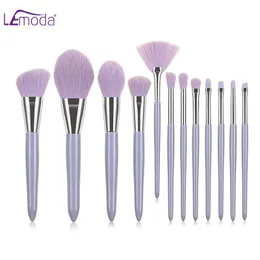 Lemoda 12-teiliges professionelles Make-up-Pinsel-Set mit lila und rosa Griff für Puder, Lidschatten, Augenbrauen, Rouge, Blending, Beauty-Tools-Set