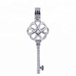 Chinese Knot Key Cage Lockets Love Wish Pearl 925 Sterling Silver Pendant Mounting 3 Pieces