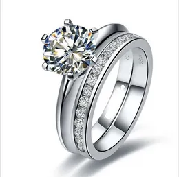 Brilliant 2ct diamond set rings top qualidade platina sólida 950 anel de ouro branco jóias de casamento