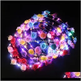 Sss Colorful Christmas Party Glowing Halloween Crown Flower Headband Women Girls Led Light Up Hairband Garlands Gyuww Flashing Braid