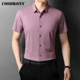 Coodrony Marka Wiosna Letni Arrival Wysokiej Jakości Slim Slim Business Casual Krótki Rękaw Koszula Mężczyźni Czysty Kolor Odzież C6071S 210809