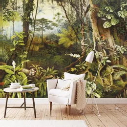 壁紙カスタム3D壁紙壁画ヨーロッパのレトロモダンな手描きの熱帯雨林の森のジャングル壁豪華な装飾壁紙
