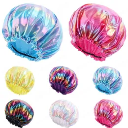 Big Women Laser Shower Caps Hat Bathing Elastic Wide Side Cap Chemo Hair Care Sleeping Nightcap Cover Accessories