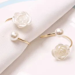 6pcs/lot Wedding pearl rose flower napkin buckle napkin ring napkin ring 210706