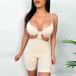 Women Sexy Streetwear Sleeveless Bodycon Solid Bandage Fitness Sexy Jumpsuits Romper Playsuits Overalls 210604