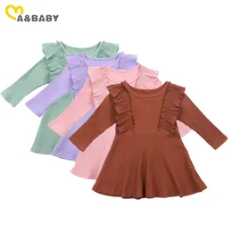 1-6Y Vintage Bambino Del Capretto Delle Ragazze Vestito Lavorato A Maglia Autunno Inverno Morbido Increspature Abiti A Maniche Lunghe Per I Bambini Costumi 210515