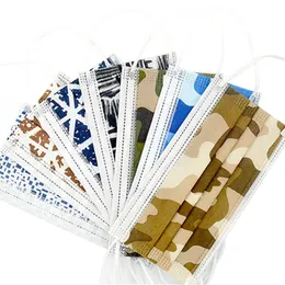 7 color face mask Disposable non-woven three-layer protective dustproof printing camo masks Lightweight breathable facemask with meltblown 2021 fashion