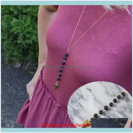 & Pendants Jewelry Rock Bead Arrow Tassel Long Necklace Black Lava Pendant Necklaces Jewelry For Women Sier Gold Color Drop Delivery 2021 Zj