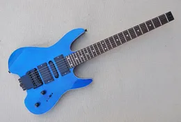 Blue Body Headless Electric Guitar med 3 pickup, Tremolo, Rosewood Fingerboard, Black Hardwares, Erbjudande Skräddarsy