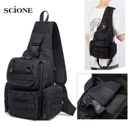 Tactical Chest Sling Bag Hunting Gun Holster Military Backpack Outdoor Camping Hiking Molle Pouch Climbing Fishing Bag XA291+A 220211