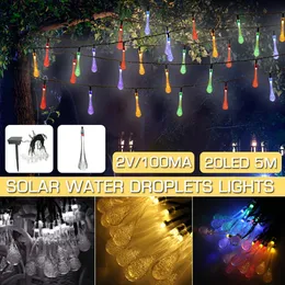 16.4フィート5m 20led太陽電池屋外列ライト2モード水滴妖精ランプガーデンクリスマスデコレーション - ホワイト