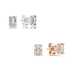 Luminous Ice Stud Clear CZ Rose Golden & Silver for Women Fashion Girls Small Earrings Jewelry