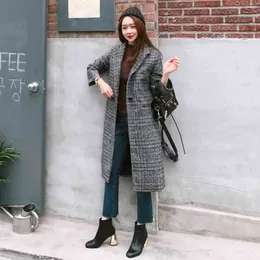 Spring Autumn Women's Wool Plaid Coat Fashion Long en Slim Type Female Winter Jackets Outwear