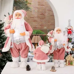 Dekoracje świąteczne dla domu prezenty dla dzieci Różowy Santa Claus Doll El Coffee Shop Okno Ozdoby Navidad 211105