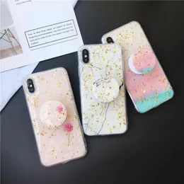 Gold Foil Bling Glitter Marble Phone Cases for iPhone 12 11 XS Max XR X 8 7 6 Plus Soft Silicone with Bracket