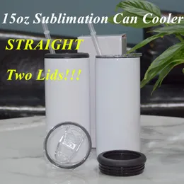 Zwei Deckel 15 Unzen Sublimation können kühler geradliniger Tumbler Edelstahl kann Isolator-Vakuum-isolierte Flaschen-Kaltisolierung