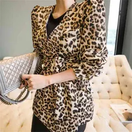 Autumn Vintage Leopard Jacket Casual Female Coat Winter Tops For Woman Clothes Elegant Outwear 210603