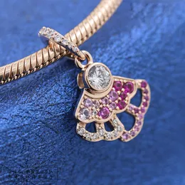 Gül Altın Kaplama Metal Pembe Fan Dangle Charm Boncuk Avrupa Pandora Stil Takı Bilezik Uyar