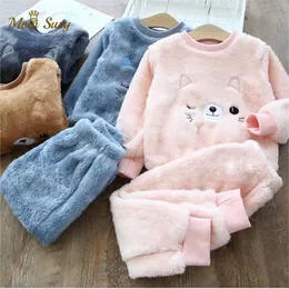 Baby Boy Girl Clothes Pajamas Set Flannel Fleece Toddler Child Warm Catoon Bear Sleepwear Kids Home Suit Winter Fall Spring 1-8Y 211130