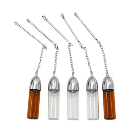 2022 Normale Größe H.57mm Glas Schnupftabak Flasche Dispenser Bullet Rocket Snorter Snuff Snorter Sniffs Pill Box Flasche mit Metallabrapper