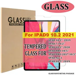 iPad 9 10.2 2021 2020 2019 IPA7 iPad Pro 10.5 Air 3 Air3 10.5 10.2インチ9時間の清潔な強化ガラスタブレットスクリーンプロテクターフィルム小売パッケージ