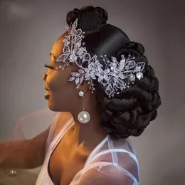 2022 ślubny ślubny diadem tiara stroiki wydrążone liście nakrycia głowy dla nowożeńców korona Rhinestone z biżuteria ślubna akcesoria do włosów diamentowe korony ślubne