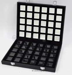 Portable Black PU Travel Box Gemstone Storage Case Case Biżuteria Kamień Uchwyt Organizator z 60 sztuk 3x3cm Diamentowe pudełka